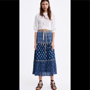 ZARA LADIES BELTED FLOWY PRINT MIDI SKIRT